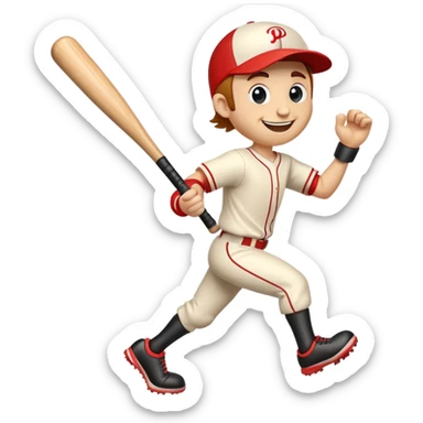 Cartoon baseball bat character with arms and legs in a running pose sticker
