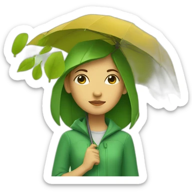 A girl with an umbrella made of leaves sticker