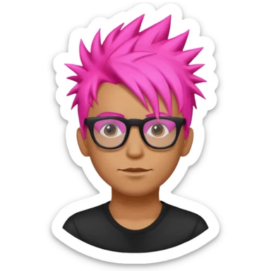 Man with neon pink spiky hair and glasses, half body sticker