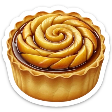 baked tart whole with golden crimped crust and glossy caramelized apple or fruit compote filling, soft texture, bubbling or fruit swirl, no plate or garnish, soft lighting, emoji scale sticker