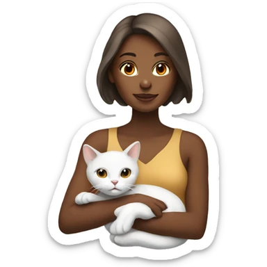 brown skinned lady holding white cat  sticker
