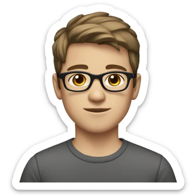 a teen boy with glasses. very short straight brown hair and brown eyes and white skin sticker