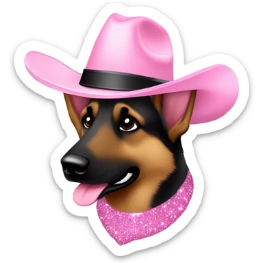Dark German shepherd glitter light pink cowboy hat sticker