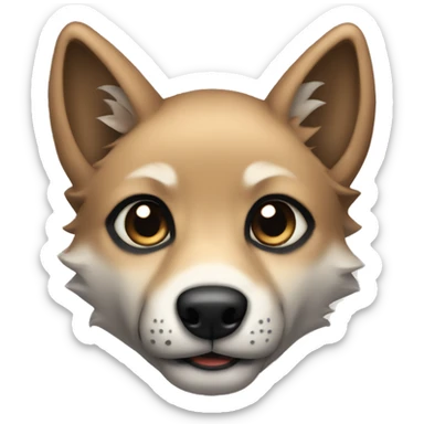 a light brown puppy-like wolf with black ears, black eyes sticker