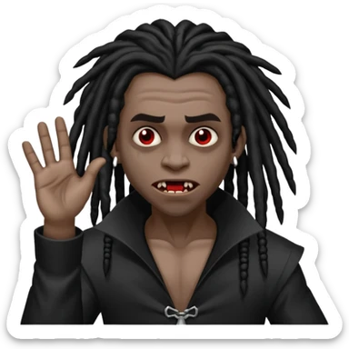 A black vampire with dreads throwing up 900 sticker