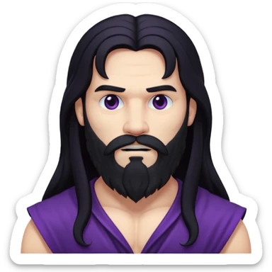 Pluto, God of Death from Gods and Goddesses with long black hair and beard, deep purple outfit sticker