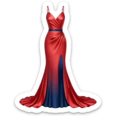 realistic isolated long slim pastel red formal party satin dress with gradient shiny sparkling dark blue sticker