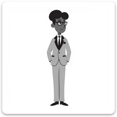A dark-skinned man in a suit with glasses, full-length sticker