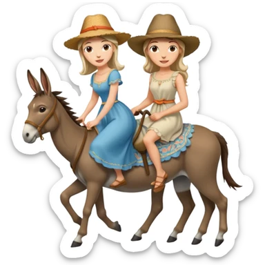 a lady on a donkey while the man is walking alongside the donkey sticker