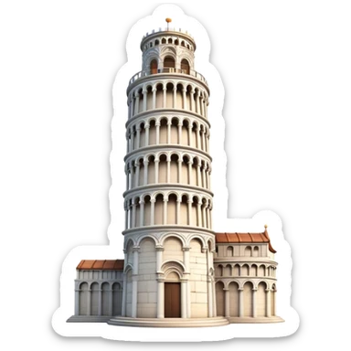 Cinematic Realistic Leaning Tower of Pisa Landmark Emoji, showcasing the iconic medieval tower with intricate stonework rendered with dynamic lighting and detailed textures. sticker