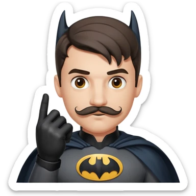 Young Batman curling his finger through his handlebar mustache sticker