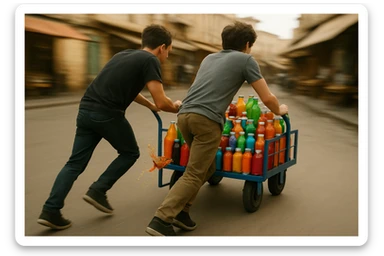 endi shu aravani bir balonchasi singan aka uka esa u ni yonida turganini yuzini ko'rsatmasdan tasvirla sticker