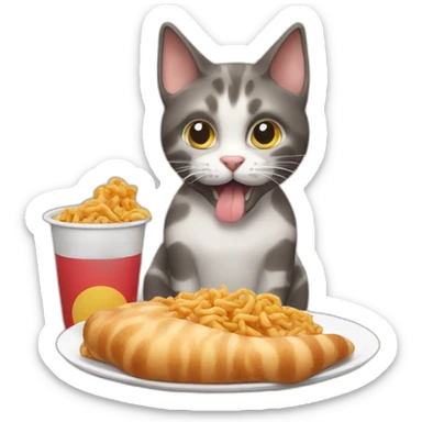 Cat eating greasy food sticker
