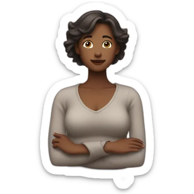 Woman holding up her chest sticker