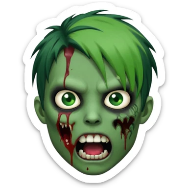  emo zombie black punk hairs green skin middle part with cuts on face and open mouth with fluid coming out of mouth sticker
