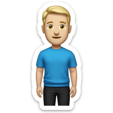 A Caucasian man with a blue sweatshirt on and black pants and black shoes on sticker