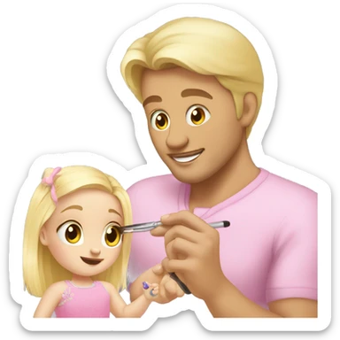 blonde babydaughter gives blonde dad a manicure sticker