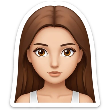 beautiful girl, long straight brown hair, brown eyes with lashes, wearing a white crop top, tan skin sticker