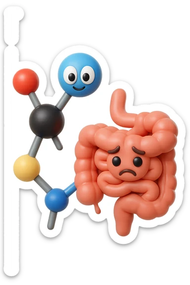 emoji stile iphone in 3d di istamina molecola con intestino, iperrealistico 4k sticker