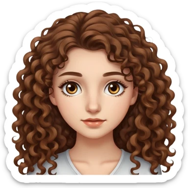 20-year-old woman with long curly brown hair, small hazel eyes, long eyelashes sticker