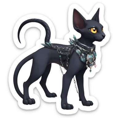 cool punk kawaii cartoon edgy distinguished pretty elegant beautiful fantasy black ethereal nargacuga-Noivern-sphynx-Quiana-Fakemon collar harness chains necklace full body sticker