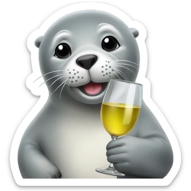 A grey seal holding a glass of white wine sticker