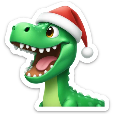 happy green dino wearing a santa hat sticker