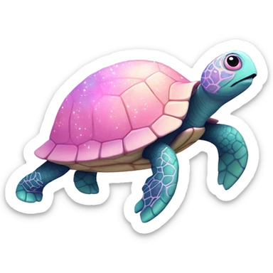 Turtle "A pastel pink turtle with a glowing shell decorated with glittery, swirling patterns, and sparkles trailing as it moves." sticker