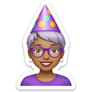 Light skinned Black girl with purple glasses short natural gray haircut celebrating birthday sticker