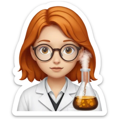 Fair-skinned, ginger, with brown eyes, girl, with brown round tortoise shell glasses, as a scientist sticker
