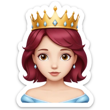 Beautiful burgundy haired girl wearing a princess crown sticker