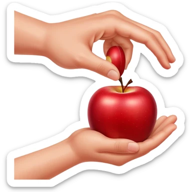 hands peel an apple sticker