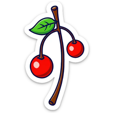 Bunch of three red cherries with stems and green leaves sticker