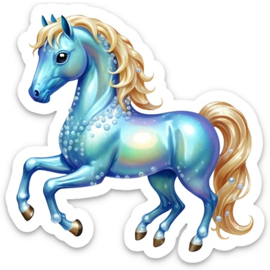 A magical horse made entirely of transparent bubbles and water, with a flowing mane of small bubbles sticker
