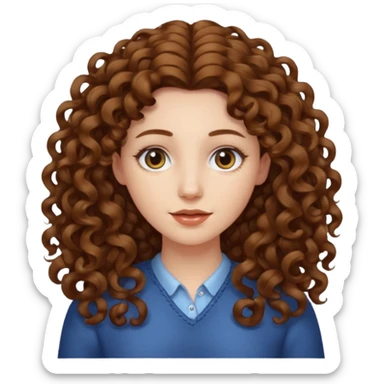 pale woman with one meter long brown curly hair, middle part sticker