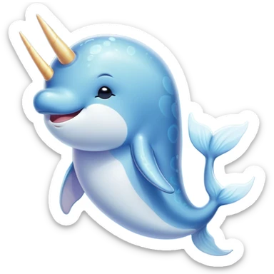 Beautiful and Majestic Cute Narwhal Portrait Emoji, Head and body rendered in serene repose with a gentle, radiant smile, showcasing a streamlined, graceful form adorned with a luminous spiraled tusk and peacefully closed eyes, Simplified yet exquisitely endearing features, highly detailed, glowing with a soft, majestic ocean light, high shine, serene and utterly enchanting, stylized with an air of magical marine splendor, soft glowing outline, capturing the essence of a beautiful and majestic cute narwhal that embodies the quiet wonder of the deep blue! sticker
