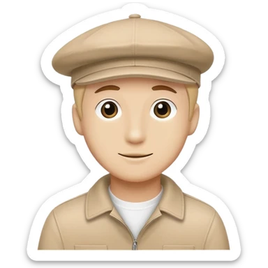 Beige Kangol flat cap hat, classic 504 style, light tan color, simple clean design sticker