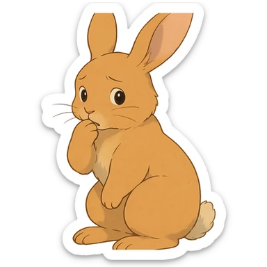 apricot bunny biting paw nervously, full body, soft Ghibli style, flawless appearance, no imperfections sticker