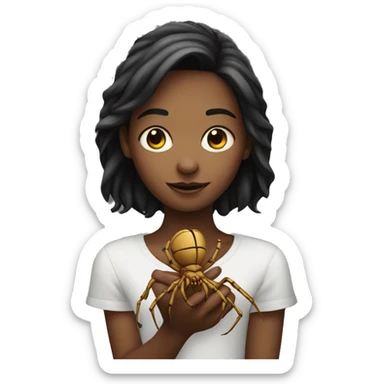 A girl holding a spider sticker