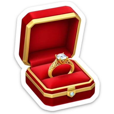 Gold proposal ring with diamond and unique design in red box sticker
