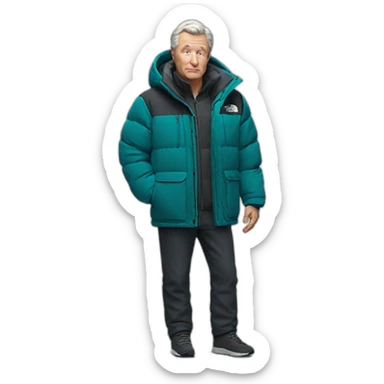 60 years old white men a bit fat with supreme north face jacket sticker