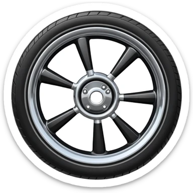 Front-view realistic wheel, perfectly symmetrical, short evenly spaced spokes, thick wide outer rubber rim, heavy solid look, clean design, centered. sticker