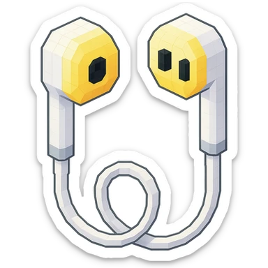 white EarPods headphones with a playful twist, exaggerated proportions sticker