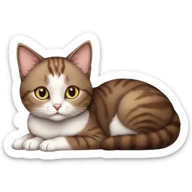full body tiny short hair dark brown and white cat with hazel eyes lying down sticker