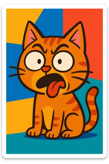 cute cartoon cat with an unusual facial expression, humorous accent, vibrant toon style sticker