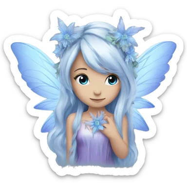 Beautiful, ice, blue flower, fairy, blue, silver, purple, long hair, big wings sticker