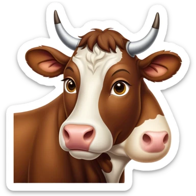 Cinematic Noble Brown Cow Portrait Emoji, Poised and regal, with a large, sturdy build and a smooth, well-groomed deep brown hide, deep-set soulful brown eyes, Simplified yet sharp and sophisticated features, highly detailed, glowing with a soft, dignified glow, high shine, intelligent and calm, stylized with an air of pastoral majesty, focused and attentive, soft glowing outline, capturing the essence of a watchful and confident bovine guardian, so majestic it feels as though it could amble out of the screen with effortless authority! sticker