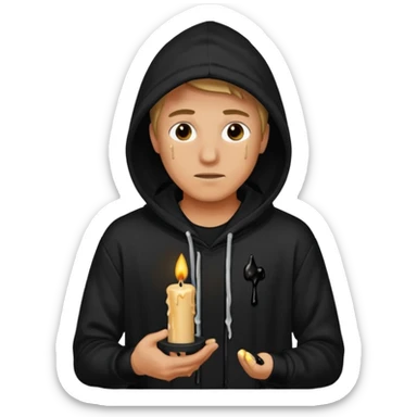 man in black hoodie hold a black candle sticker