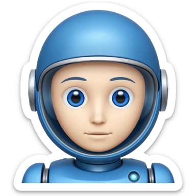 tête de robot cosmonaute bleu et blanc avec des yeux arondis bleu style cartoon sticker