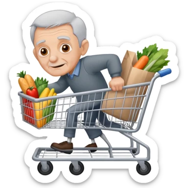 Clean shaven Old man stealing a grocery cart sticker